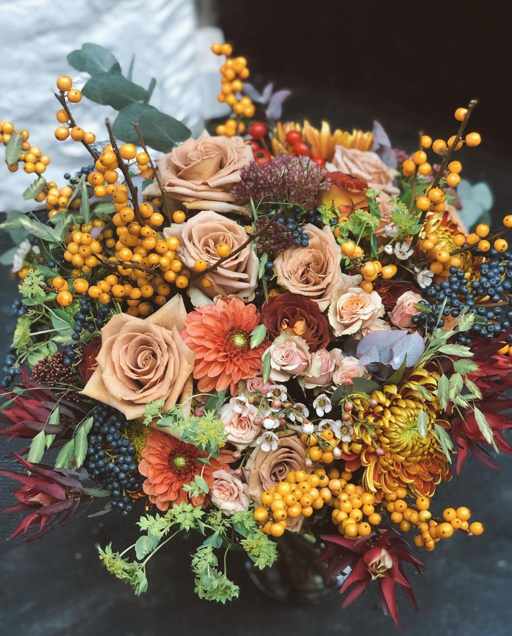Beautiful autumn blooms created for party flowers in London.