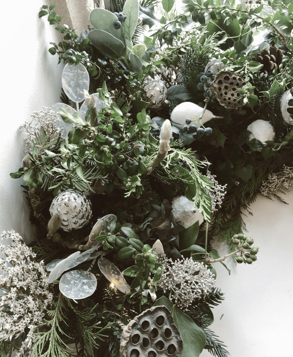 A close up of a foliage arrangement, created for an event in London.